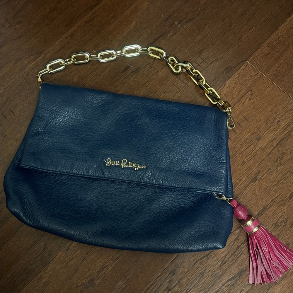 Lilly Pulitzer Worth It Leather Clutch in True Navy